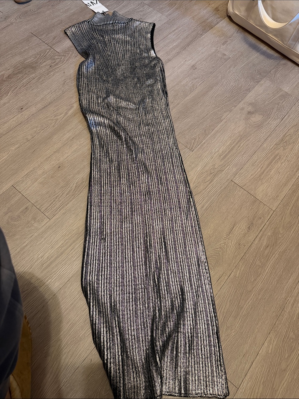 Zara Silver Metallic Ribbed Sleeveless Maxi Dress - Picture 4 of 4